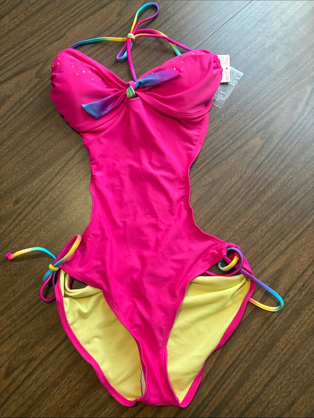 NEW Joe Boxer Large Stripes n Studs Rose Monokini Pink One Piece Swimsuit NWT